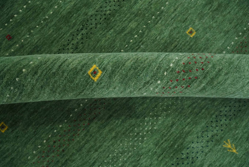 Geometrical Stripes Design Green, Ivory and Charcoal Hand loom 4.6x6.6 wool Area Rug - The Rug Decor