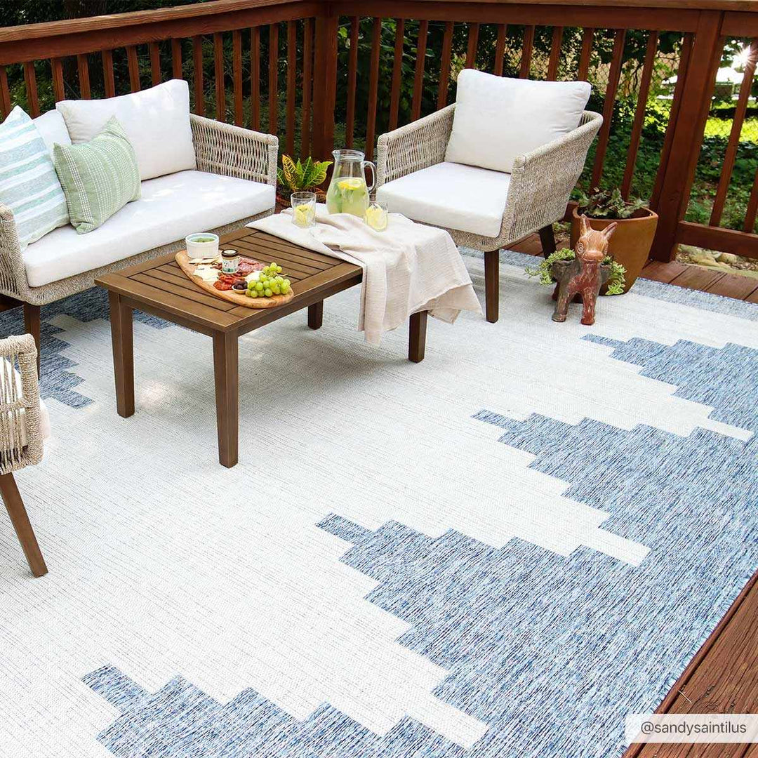 Geometrical Violet and Ivory Indoor and Outdoor Multi Size Area Rug - The Rug Decor