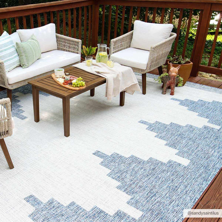 Geometrical Violet and Ivory Indoor and Outdoor Multi Size Area Rug - The Rug Decor