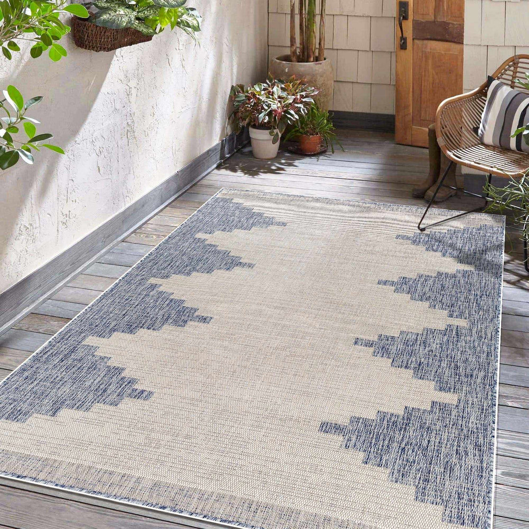 Geometrical Violet and Ivory Indoor and Outdoor Multi Size Area Rug - The Rug Decor