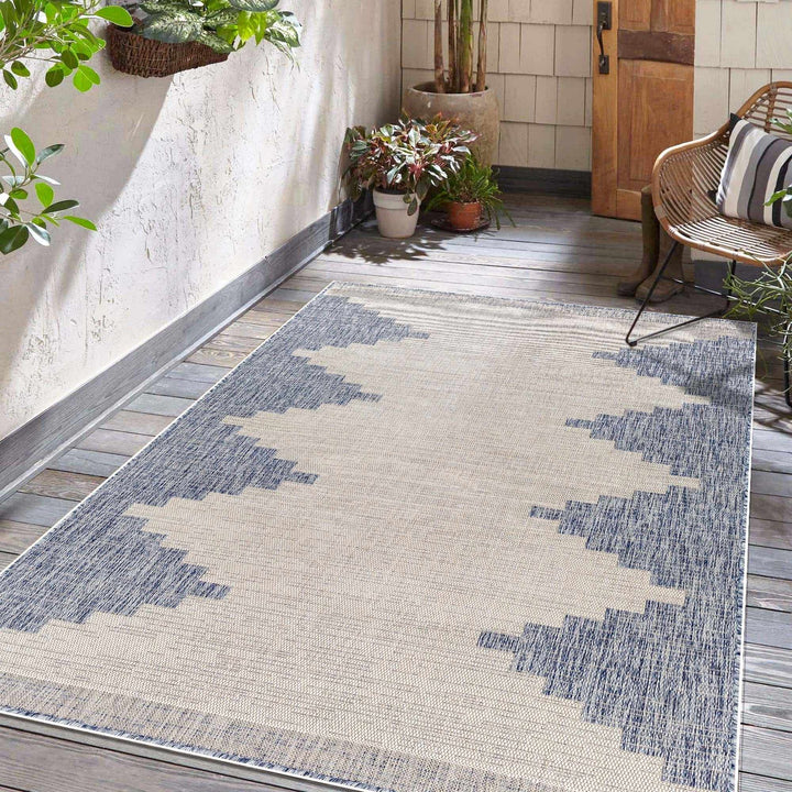 Geometrical Violet and Ivory Indoor and Outdoor Multi Size Area Rug - The Rug Decor