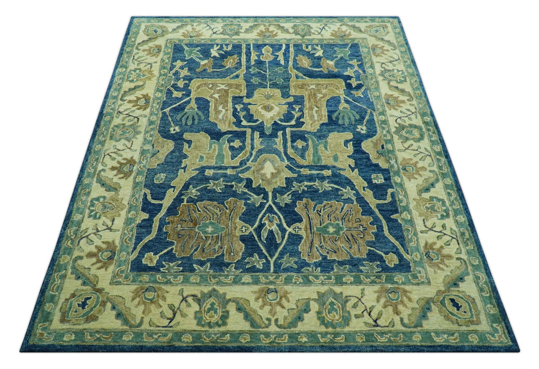 Georgia Custom Made Traditional Blue And Beige Hand Tufted Wool Rug - The Rug Decor