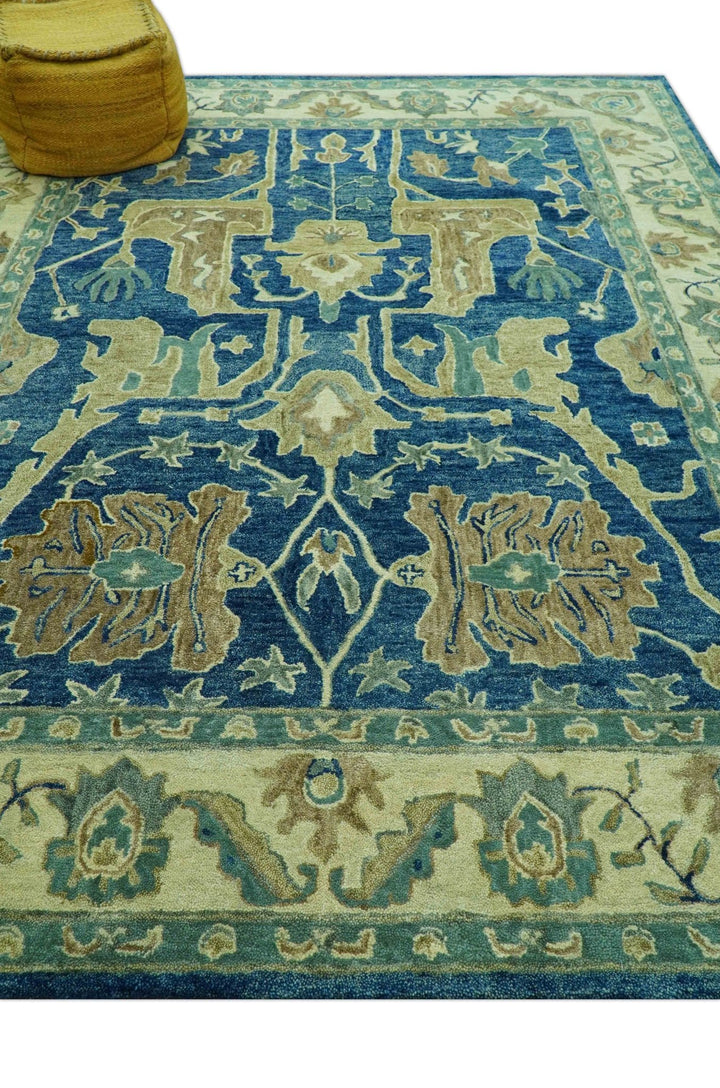 Georgia Custom Made Traditional Blue And Beige Hand Tufted Wool Rug - The Rug Decor