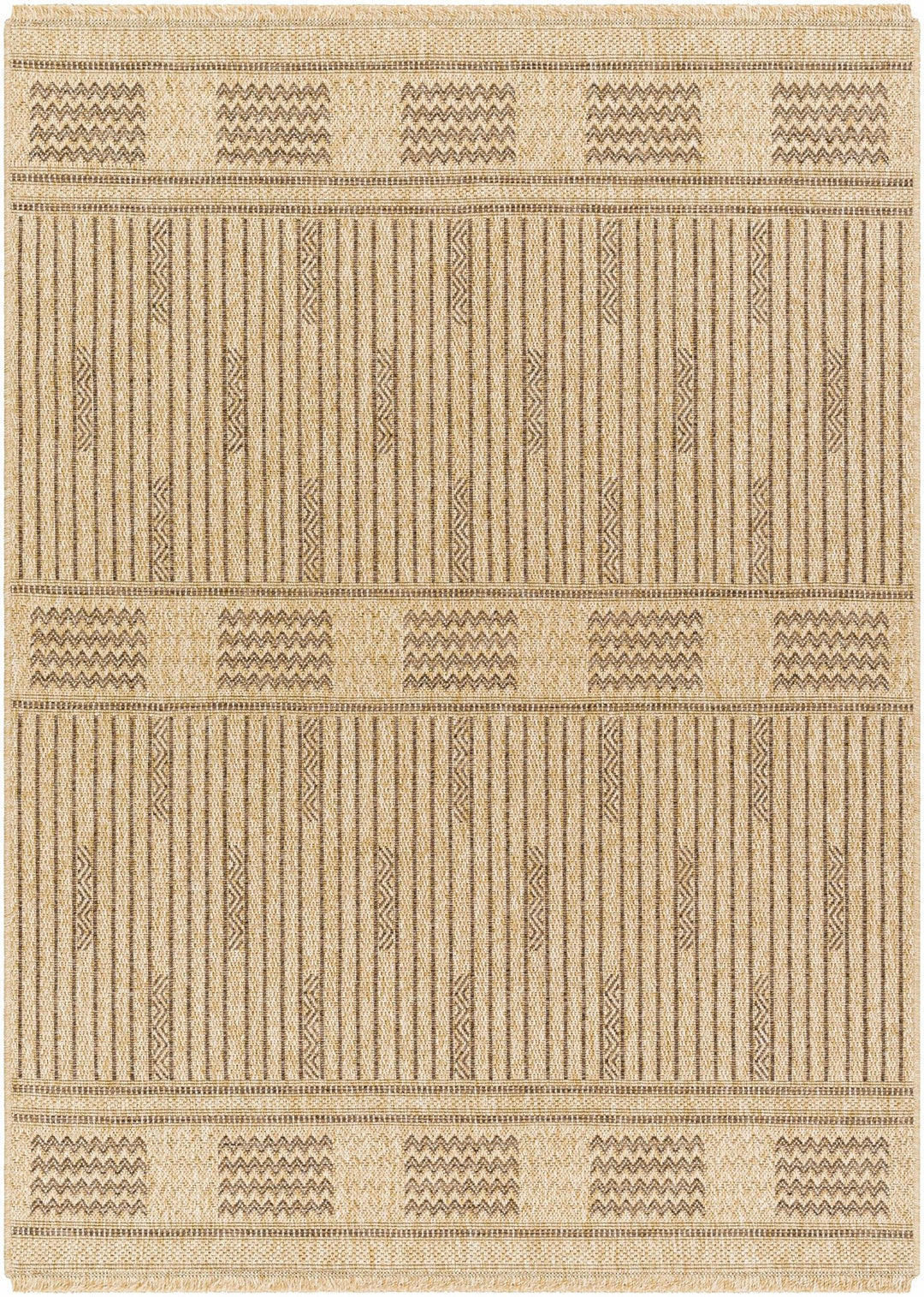 Gerik Geometrical Stripe Design Brown And Tan Machine Woven Indoor & Outdoor Rug - The Rug Decor