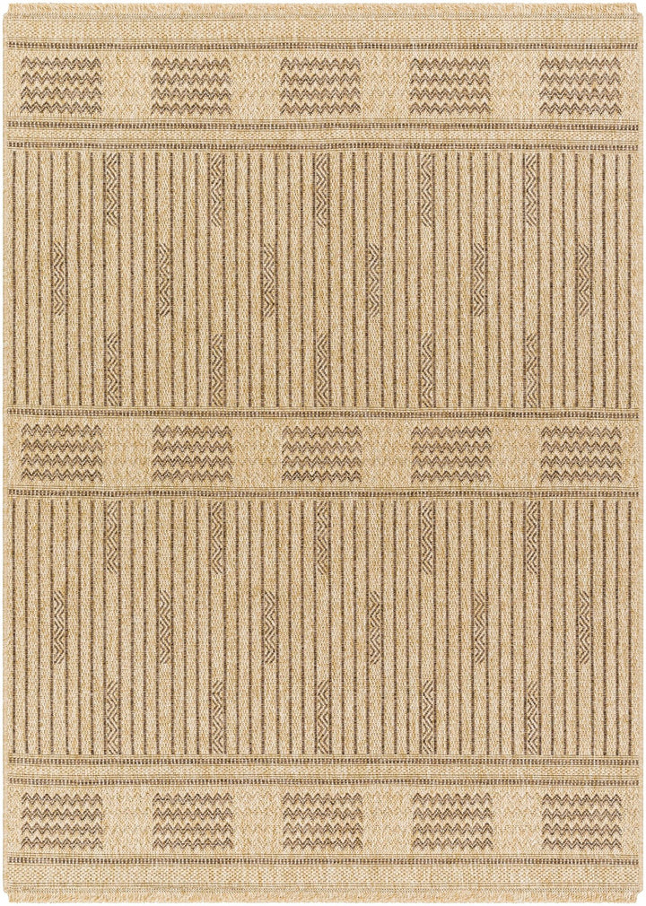 Gerik Geometrical Stripe Design Brown And Tan Machine Woven Indoor & Outdoor Rug - The Rug Decor
