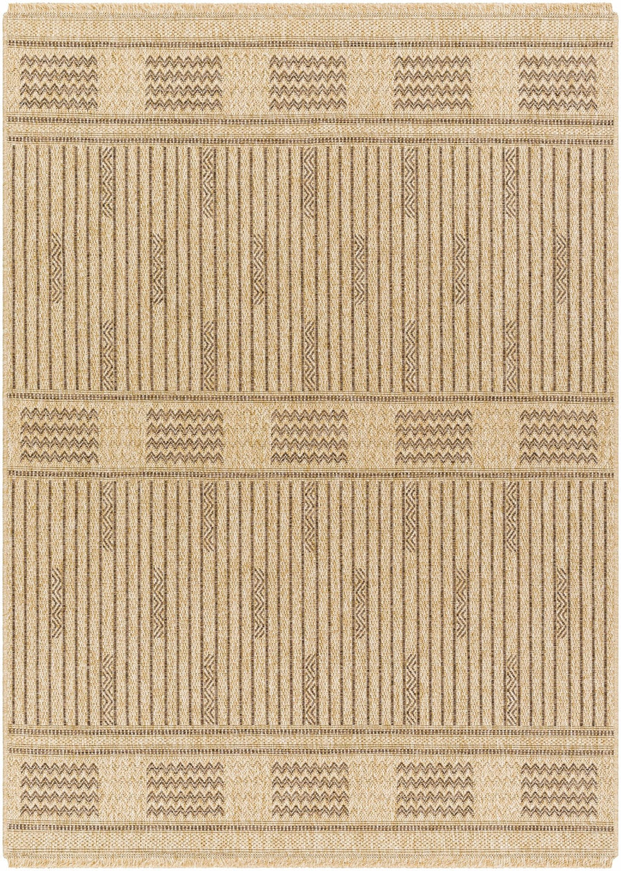 Gerik Geometrical Stripe Design Brown And Tan Machine Woven Indoor & Outdoor Rug - The Rug Decor