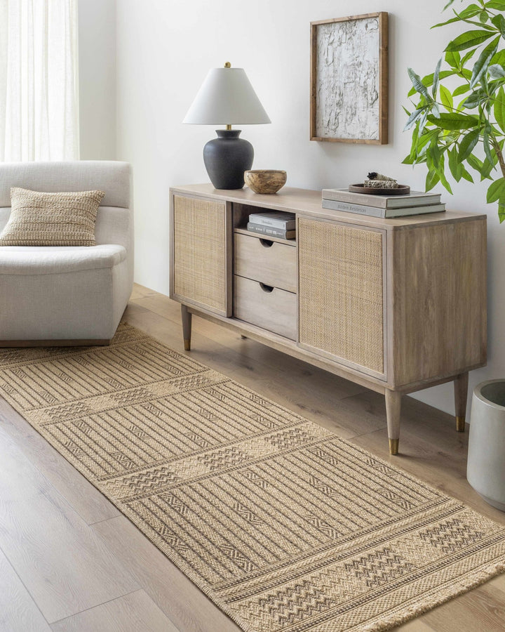 Gerik Geometrical Stripe Design Brown And Tan Machine Woven Indoor & Outdoor Rug - The Rug Decor