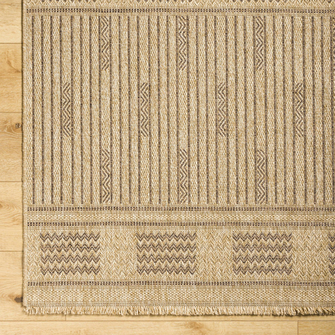 Gerik Geometrical Stripe Design Brown And Tan Machine Woven Indoor & Outdoor Rug - The Rug Decor