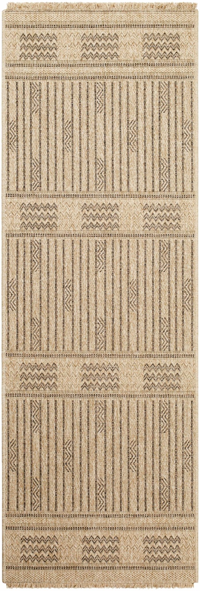 Gerik Geometrical Stripe Design Brown And Tan Machine Woven Indoor & Outdoor Rug - The Rug Decor