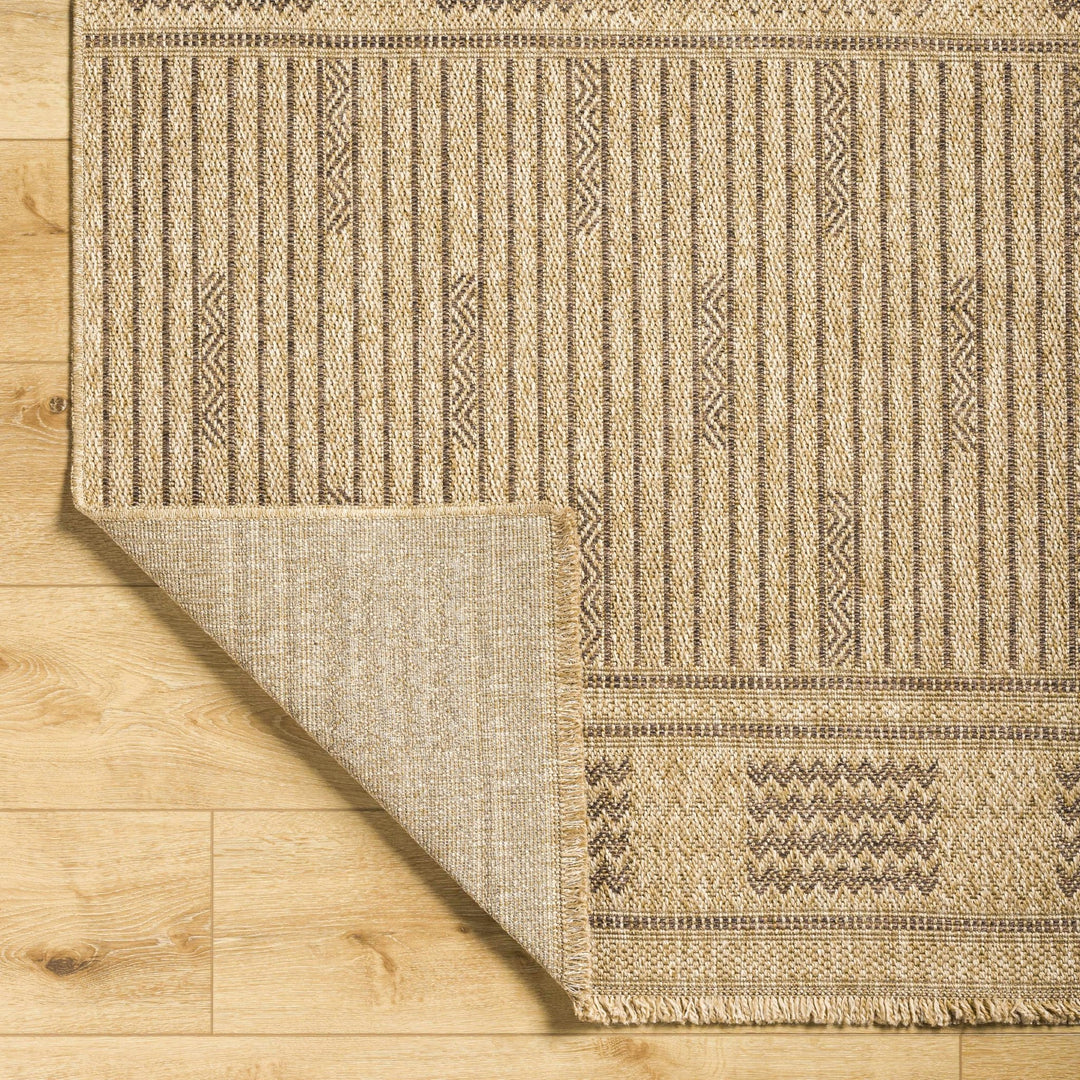 Gerik Geometrical Stripe Design Brown And Tan Machine Woven Indoor & Outdoor Rug - The Rug Decor