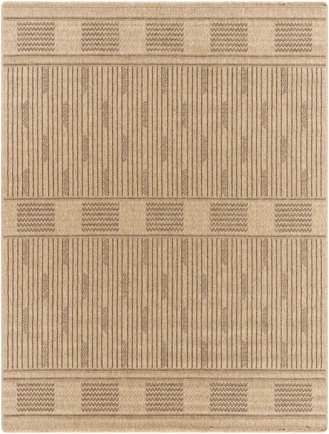Gerik Geometrical Stripe Design Brown And Tan Machine Woven Indoor & Outdoor Rug - The Rug Decor