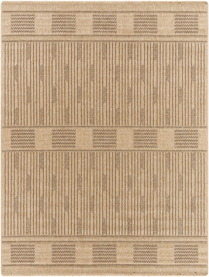 Gerik Geometrical Stripe Design Brown And Tan Machine Woven Indoor & Outdoor Rug - The Rug Decor