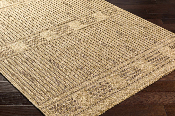 Gerik Geometrical Stripe Design Brown And Tan Machine Woven Indoor & Outdoor Rug - The Rug Decor