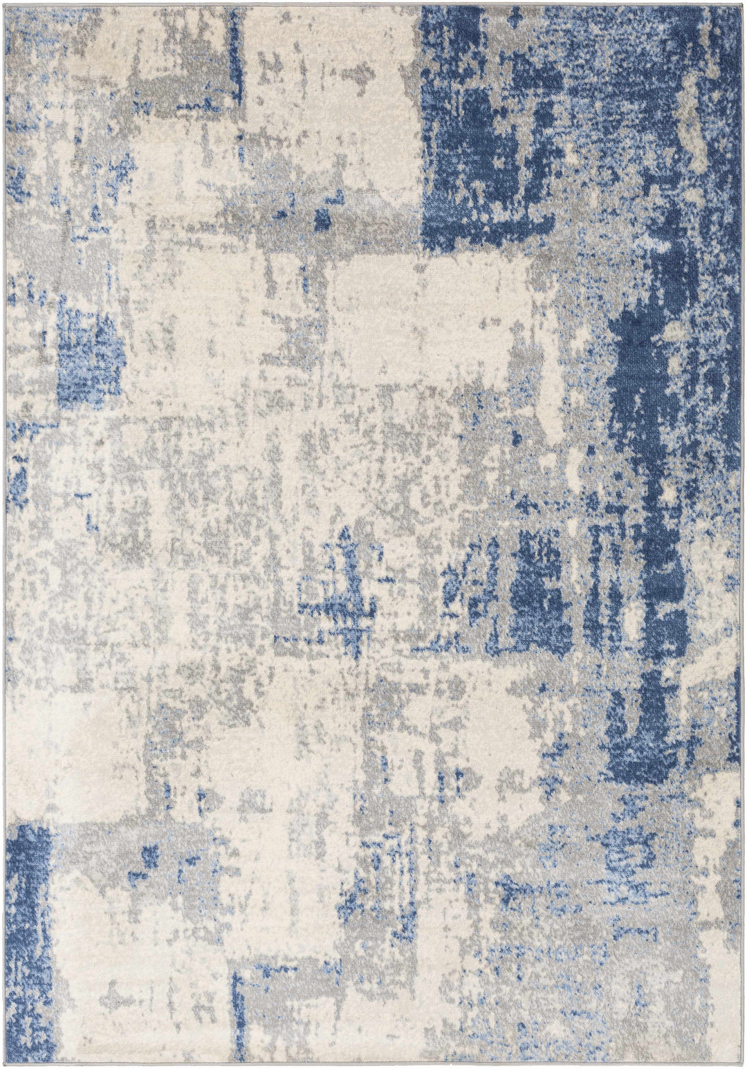 Gerton Ivory And Blue Modern Abstract Design Area Rug
