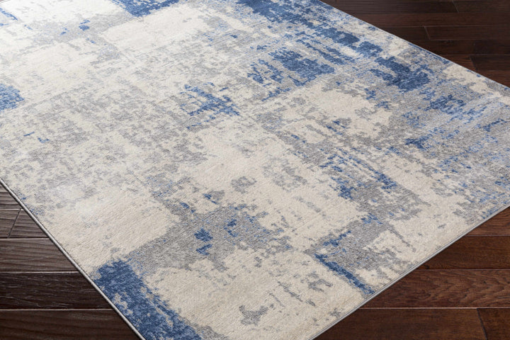 Gerton Ivory And Blue Modern Abstract Design Area Rug
