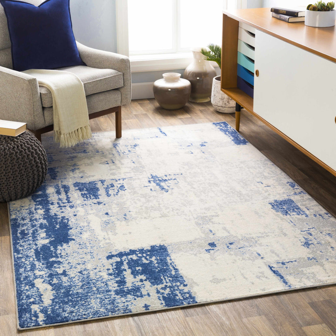 Gerton Ivory And Blue Modern Abstract Design Area Rug