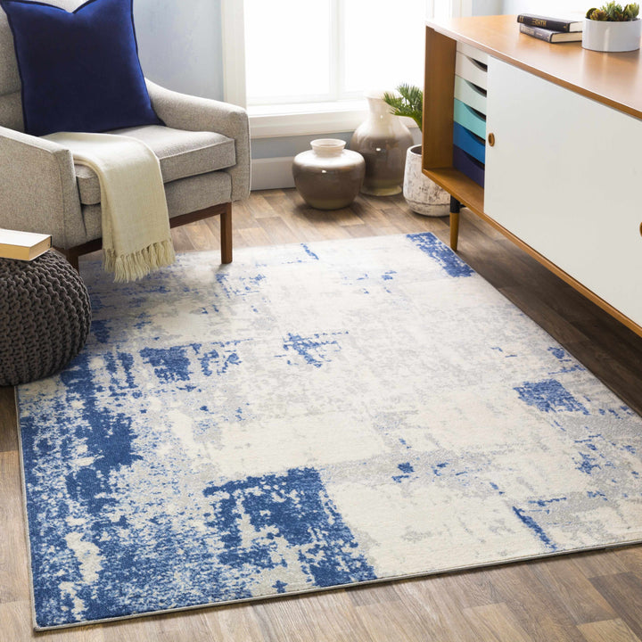 Gerton Ivory And Blue Modern Abstract Design Area Rug