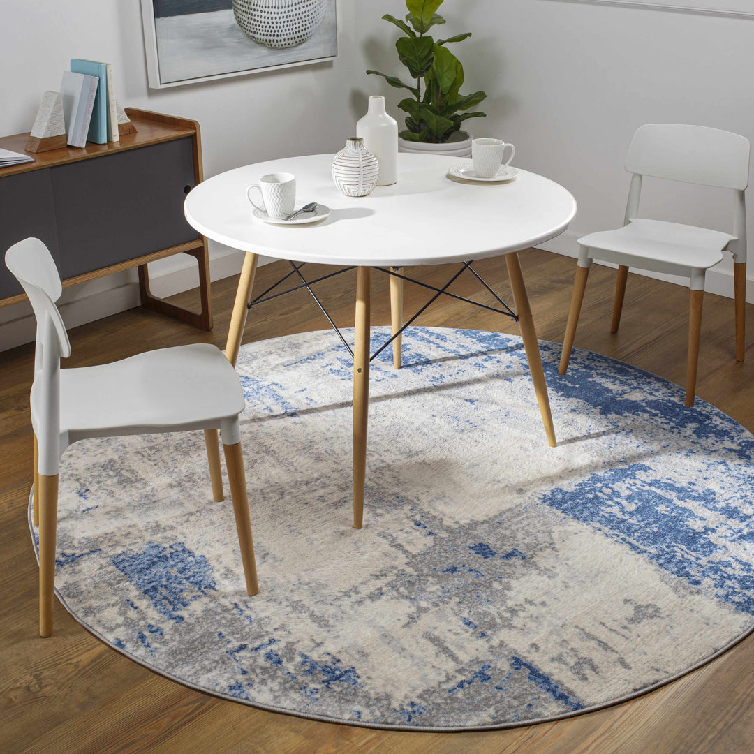 Gerton Ivory And Blue Modern Abstract Design Area Rug
