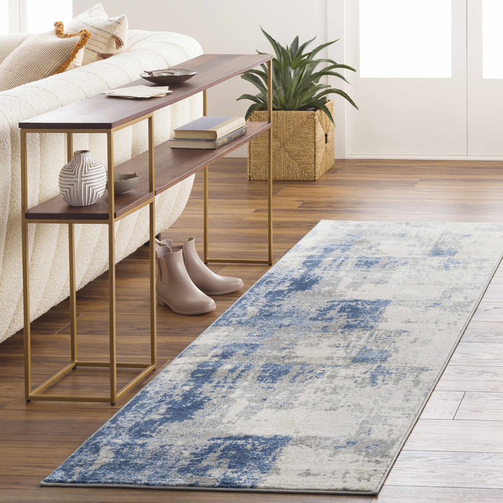 Gerton Ivory And Blue Modern Abstract Design Area Rug