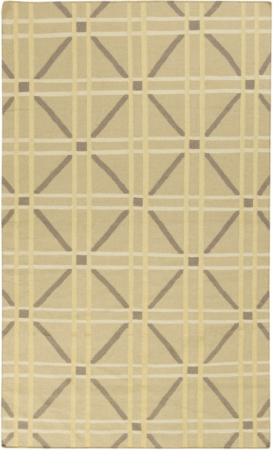 Beige hand-woven area rug with geometric X and grid pattern