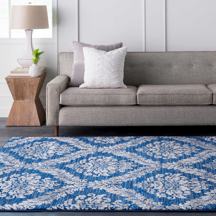 Gleed Traditional Damask Blue And Gray Area Rug - The Rug Decor
