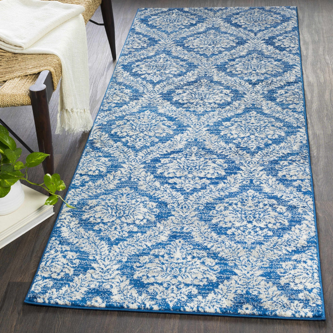 Gleed Traditional Damask Blue And Gray Area Rug - The Rug Decor