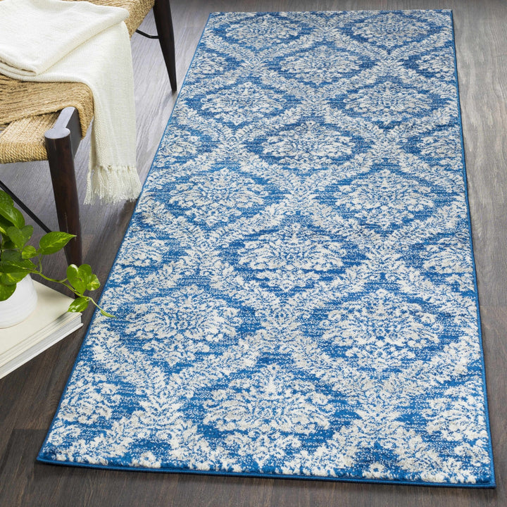 Gleed Traditional Damask Blue And Gray Area Rug - The Rug Decor