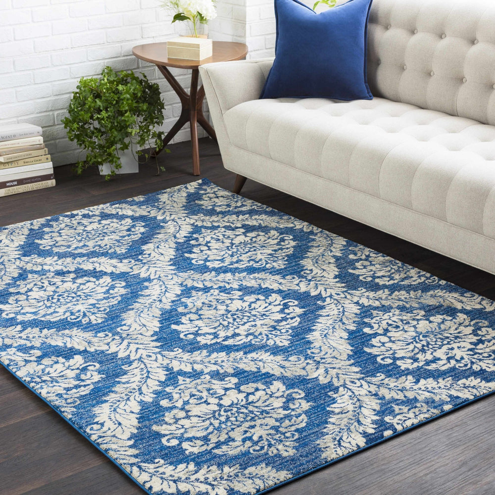 Gleed Traditional Damask Blue And Gray Area Rug - The Rug Decor