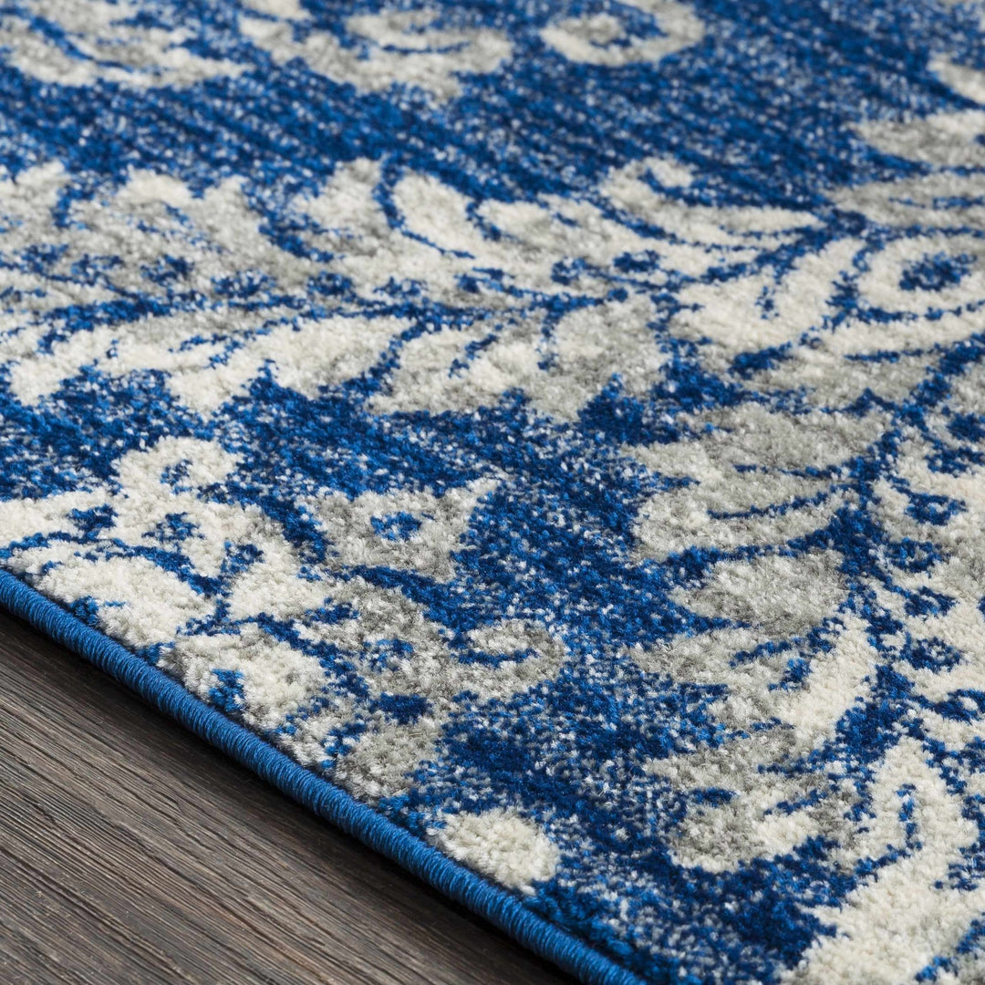 Gleed Traditional Damask Blue And Gray Area Rug - The Rug Decor