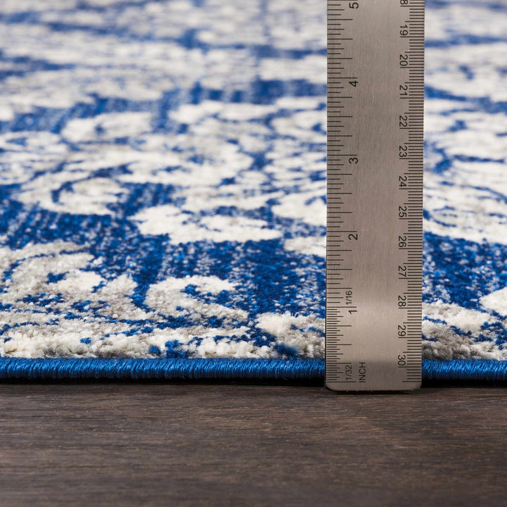 Gleed Traditional Damask Blue And Gray Area Rug - The Rug Decor