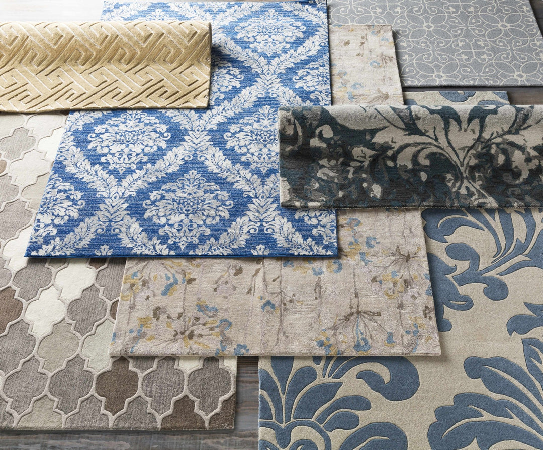 Gleed Traditional Damask Blue And Gray Area Rug - The Rug Decor