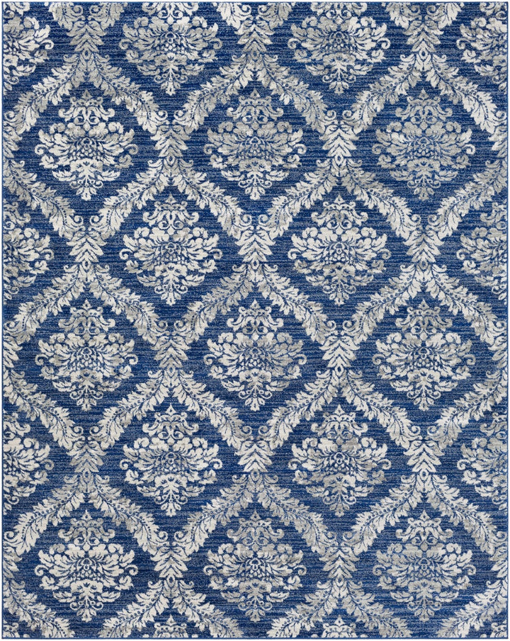 Gleed Traditional Damask Blue And Gray Area Rug - The Rug Decor