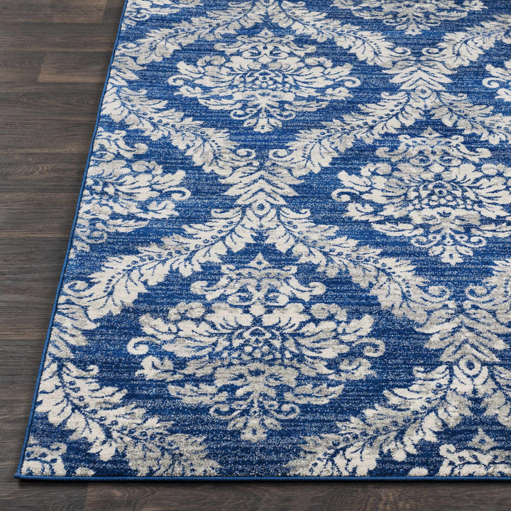 Gleed Traditional Damask Blue And Gray Area Rug - The Rug Decor