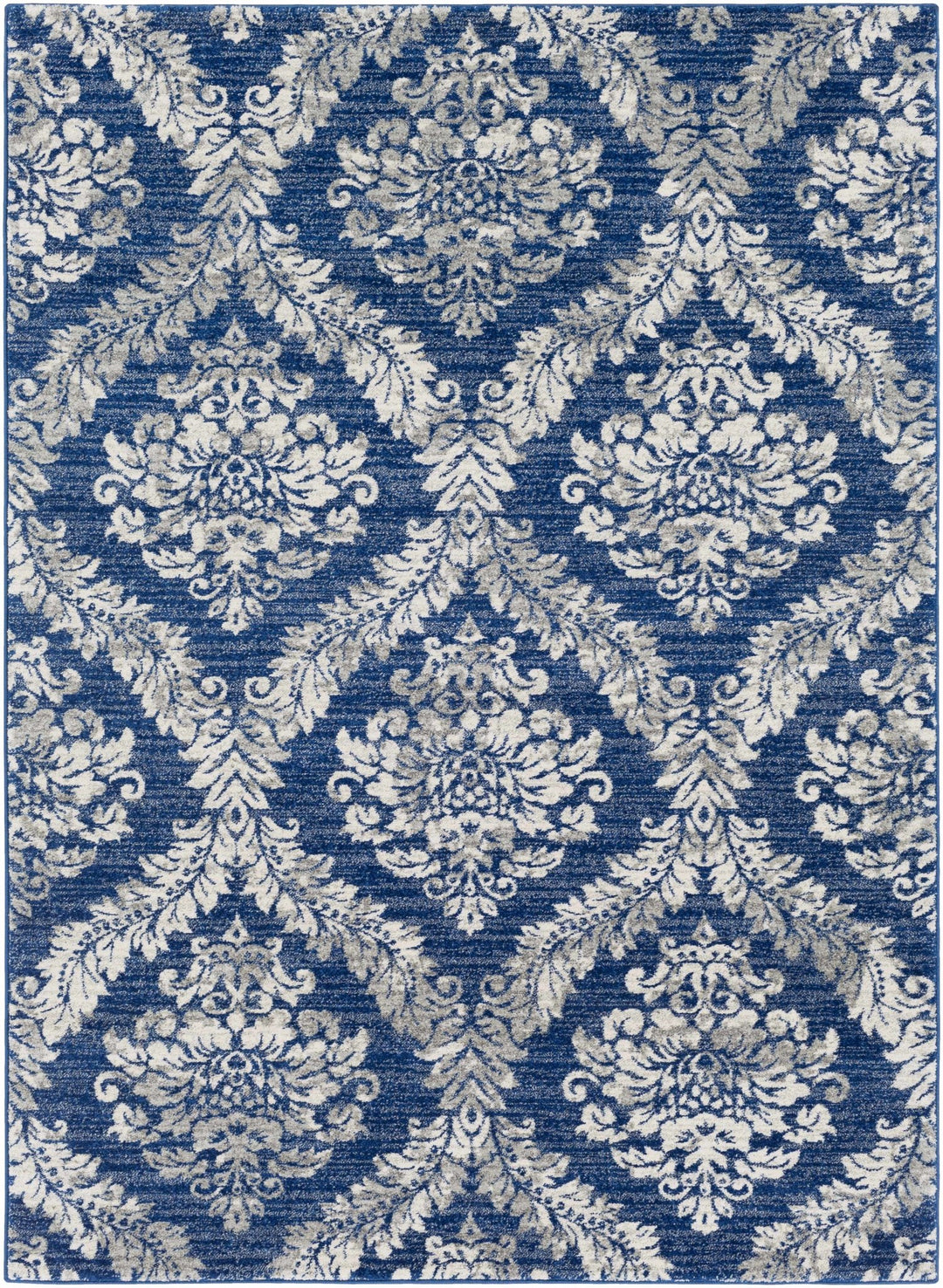 Gleed Traditional Damask Blue And Gray Area Rug - The Rug Decor