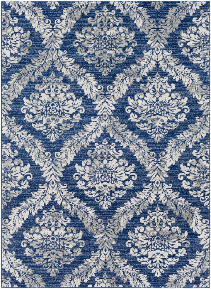 Gleed Traditional Damask Blue And Gray Area Rug - The Rug Decor