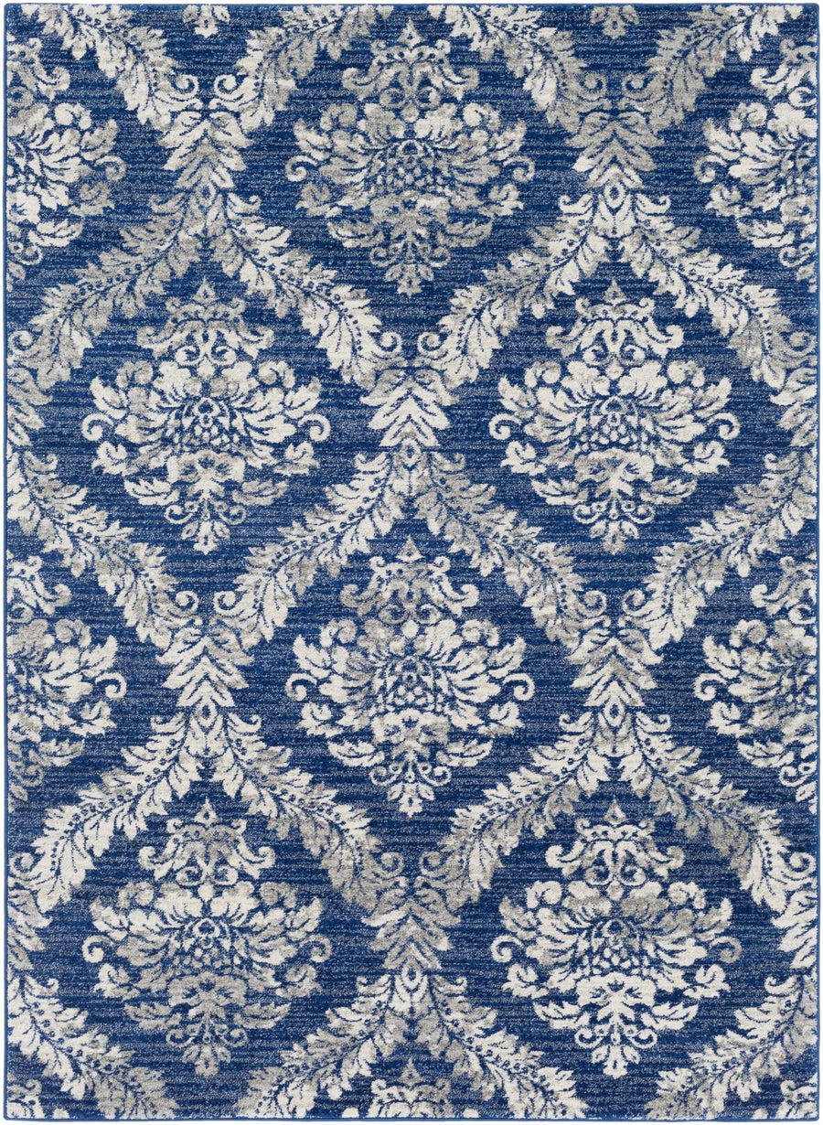 Gleed Traditional Damask Blue And Gray Area Rug - The Rug Decor