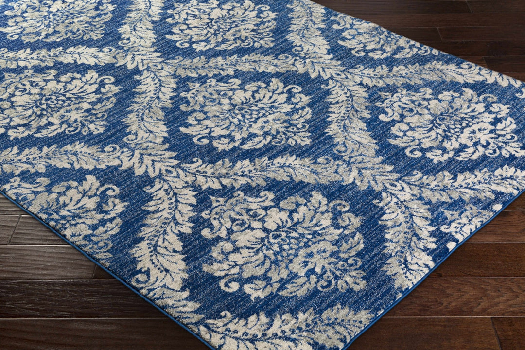 Gleed Traditional Damask Blue And Gray Area Rug - The Rug Decor