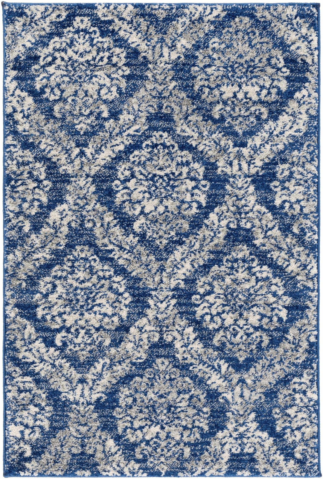 Gleed Traditional Damask Blue And Gray Area Rug - The Rug Decor