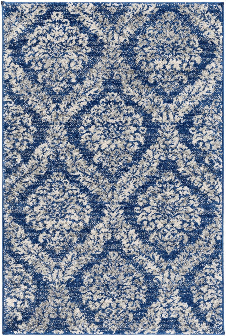 Gleed Traditional Damask Blue And Gray Area Rug - The Rug Decor