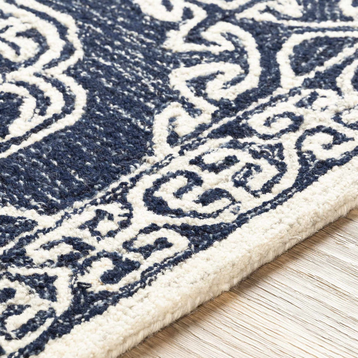 Glenoma Traditional Medallion Blue And Ivory Wool Rug - The Rug Decor