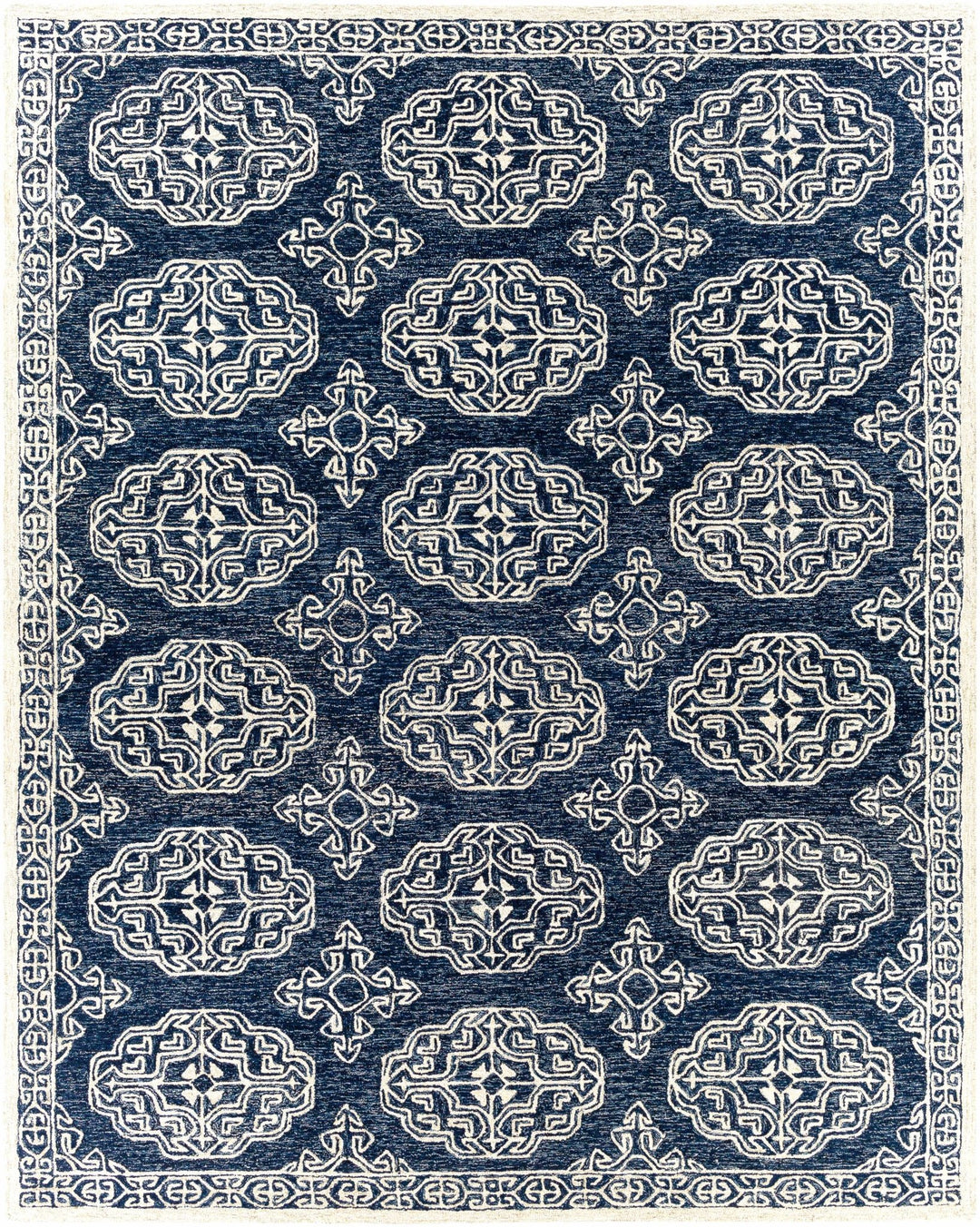 Glenoma Traditional Medallion Blue And Ivory Wool Rug - The Rug Decor