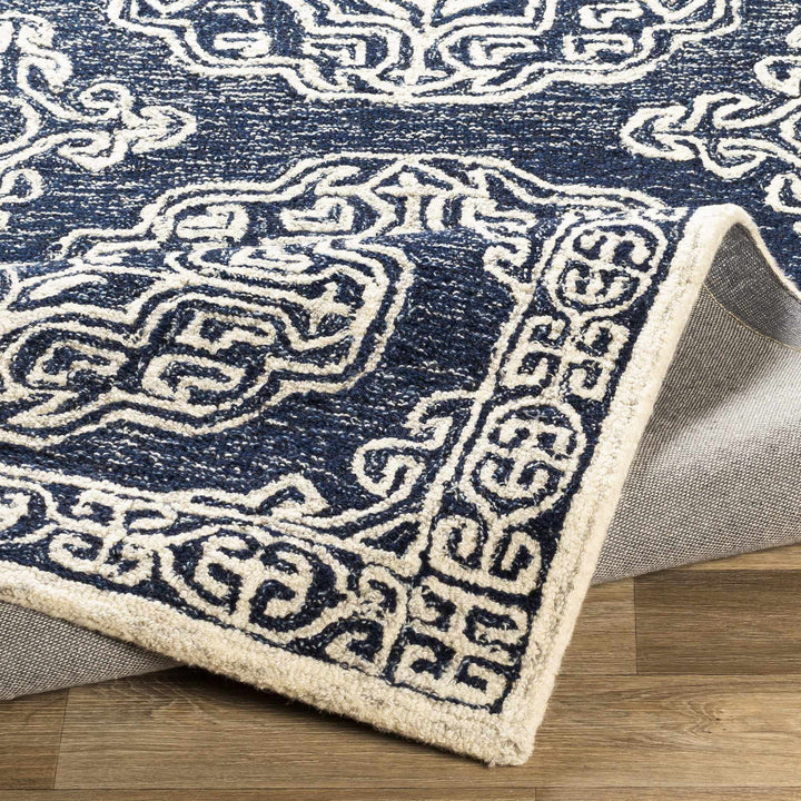 Glenoma Traditional Medallion Blue And Ivory Wool Rug - The Rug Decor