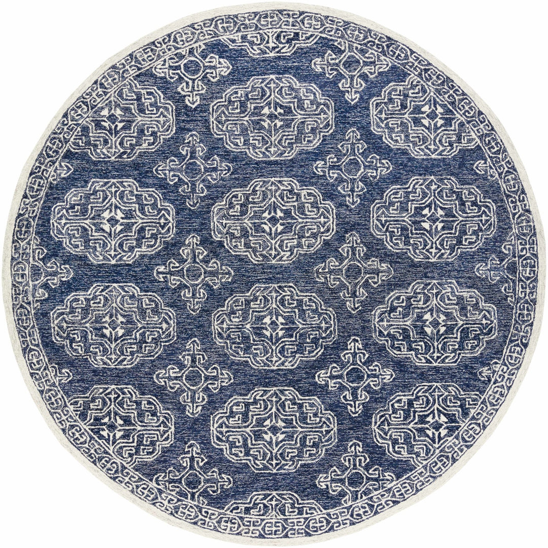 Glenoma Traditional Medallion Blue And Ivory Wool Rug - The Rug Decor