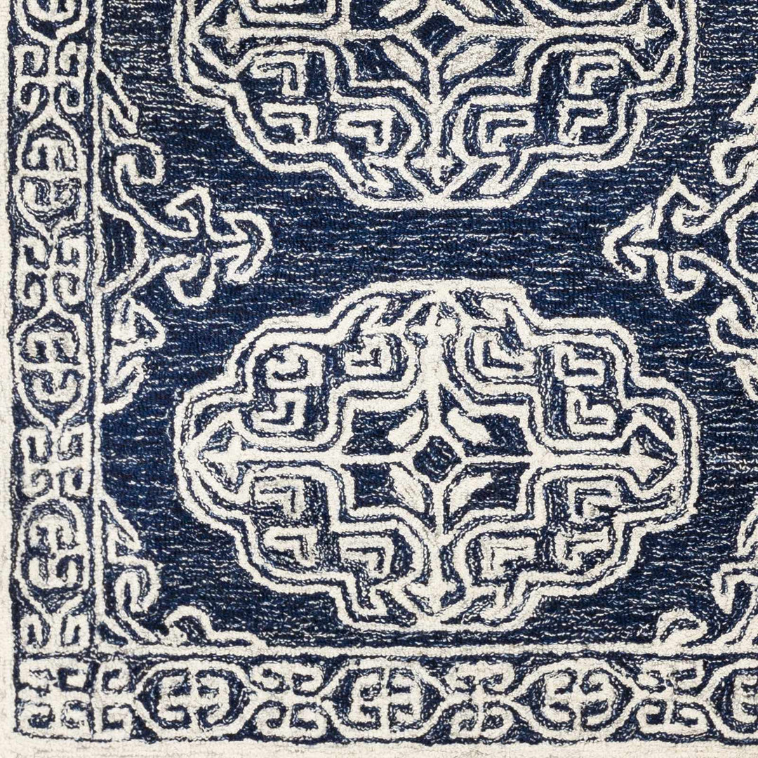 Glenoma Traditional Medallion Blue And Ivory Wool Rug - The Rug Decor