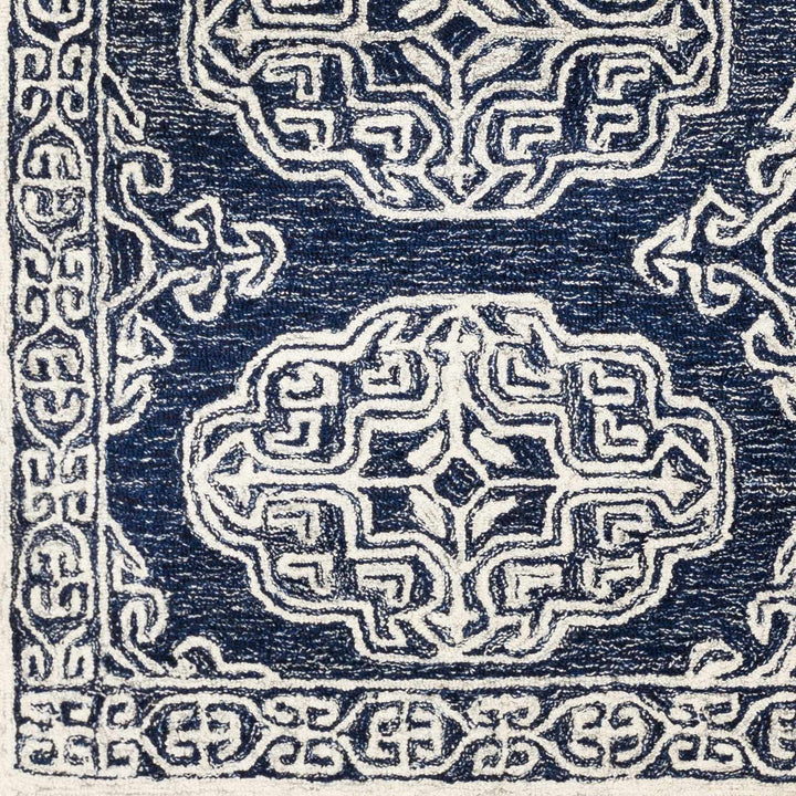 Glenoma Traditional Medallion Blue And Ivory Wool Rug - The Rug Decor