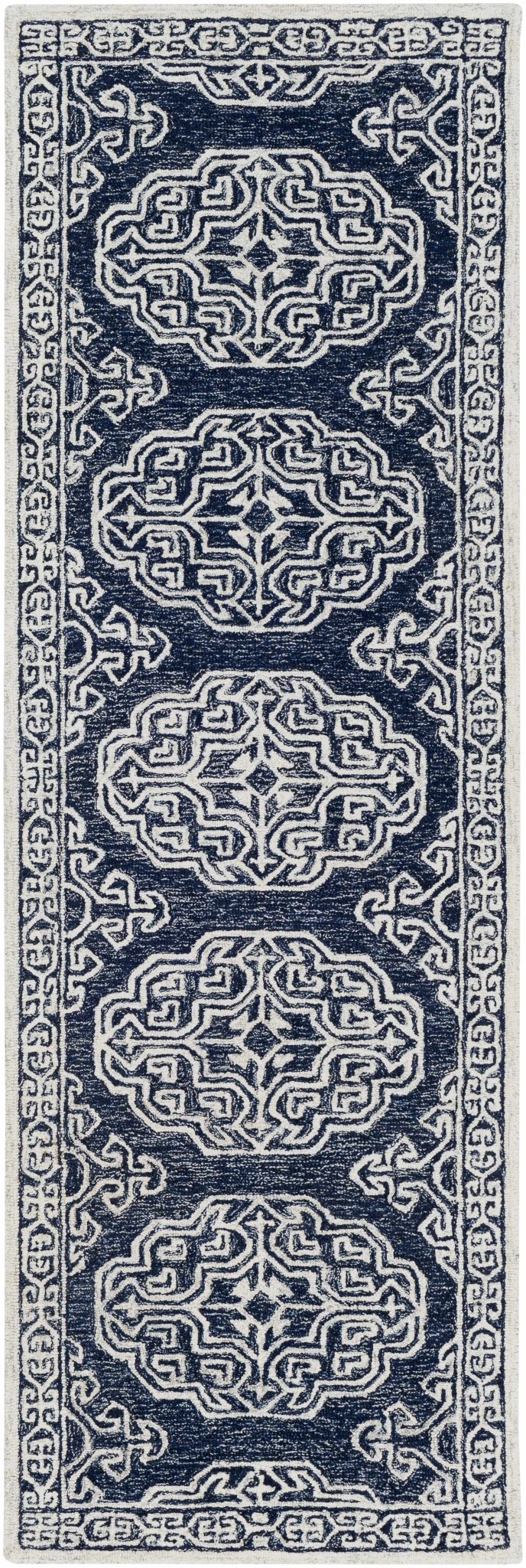 Glenoma Traditional Medallion Blue And Ivory Wool Rug - The Rug Decor