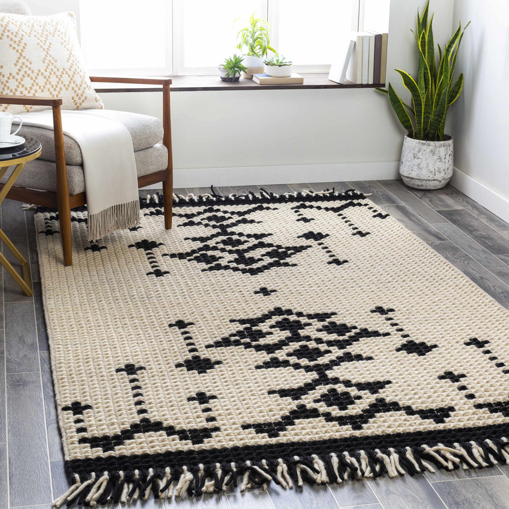 Glenorie Modern Style Ivory And Black Hand Woven Area Rug - The Rug Decor