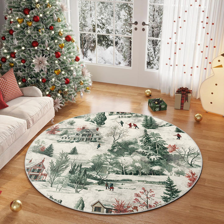 Glowmas Christmas Green Machine Washable Cotton Area Rug - The Rug Decor