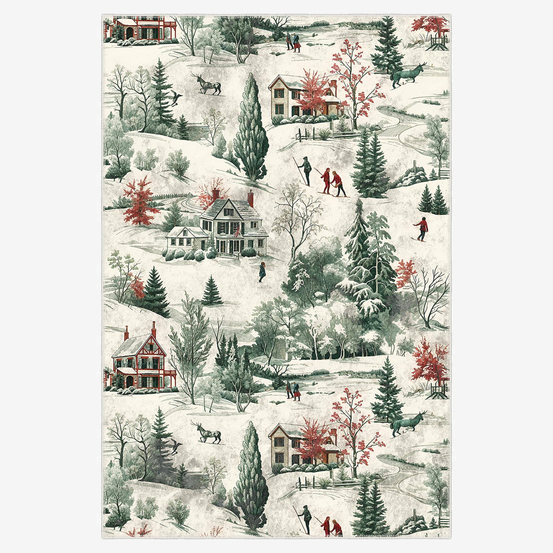 Glowmas Christmas Green Machine Washable Cotton Area Rug - The Rug Decor