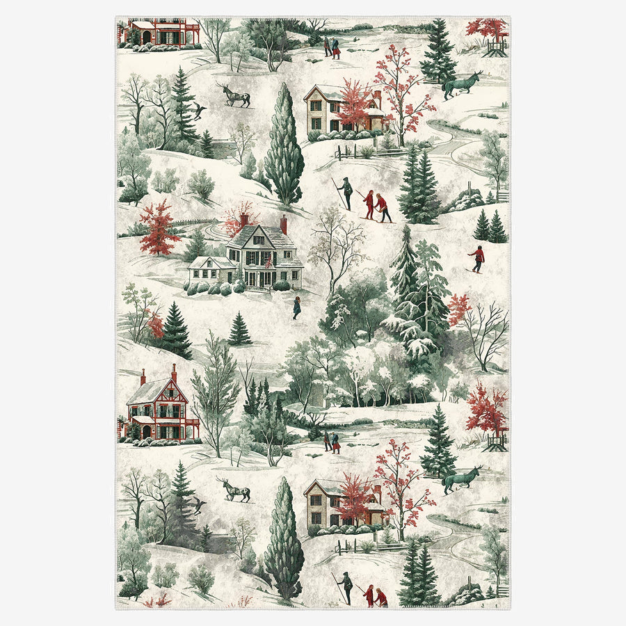 Glowmas Christmas Green Machine Washable Cotton Area Rug - The Rug Decor